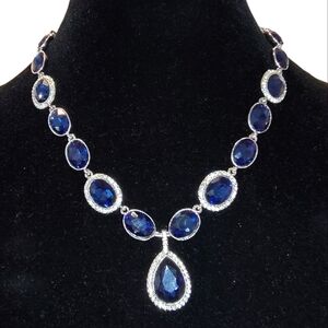 Monet Blue Glass Stones Silver Tone Y Necklace